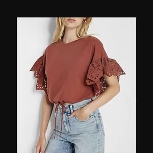 Express eyelet ruffle sleeve crop top